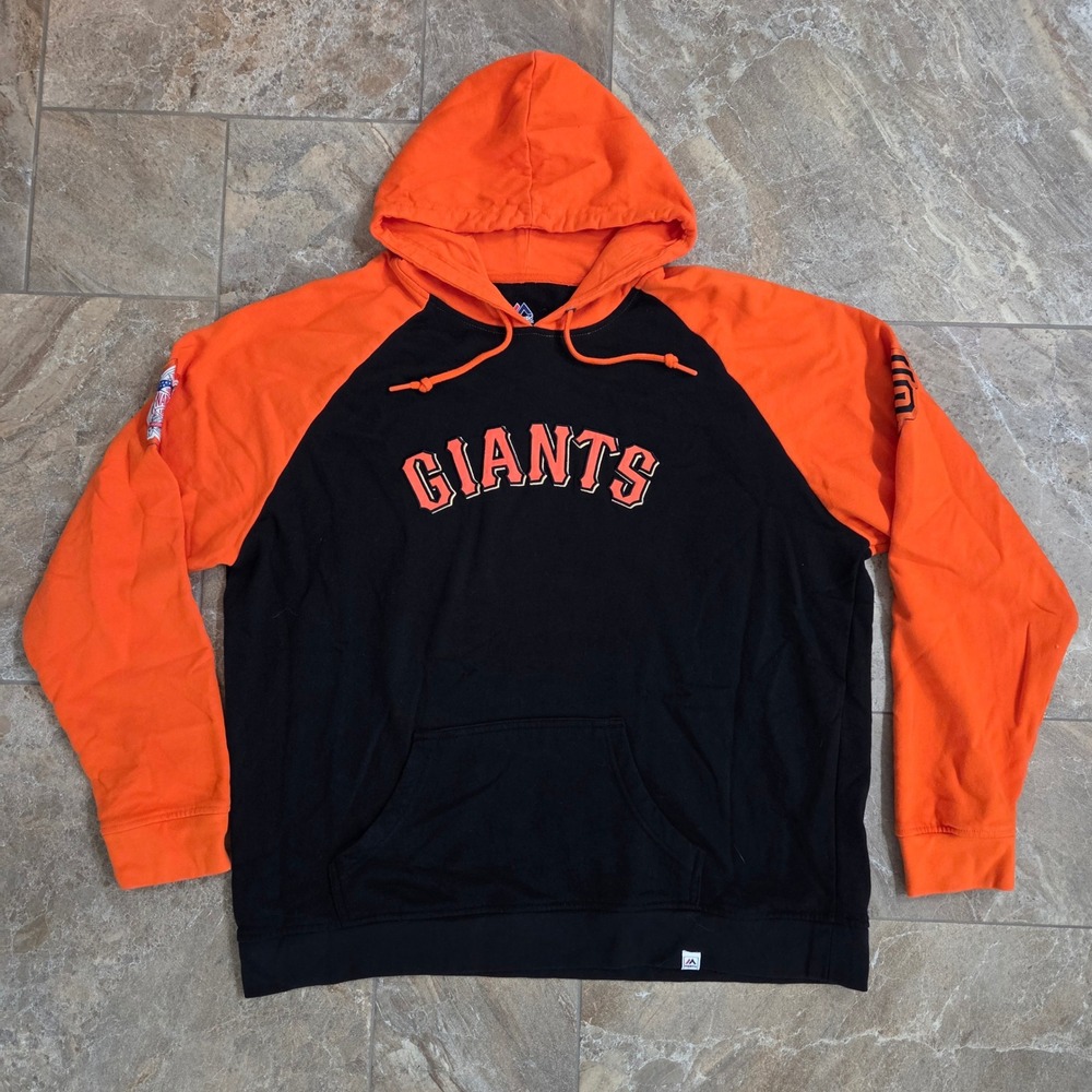 Majestic San Francisco Giants MLB Hoodie Mens 2XL Black Orange Pullover Baseball